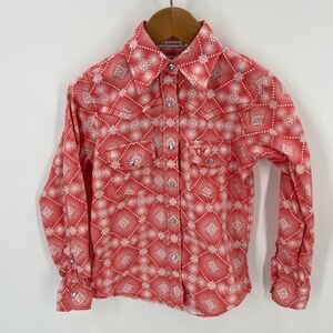 Cowgirl Hardware Girls S/6 Red Pink White Western Snap Shirt Horse Embroidery